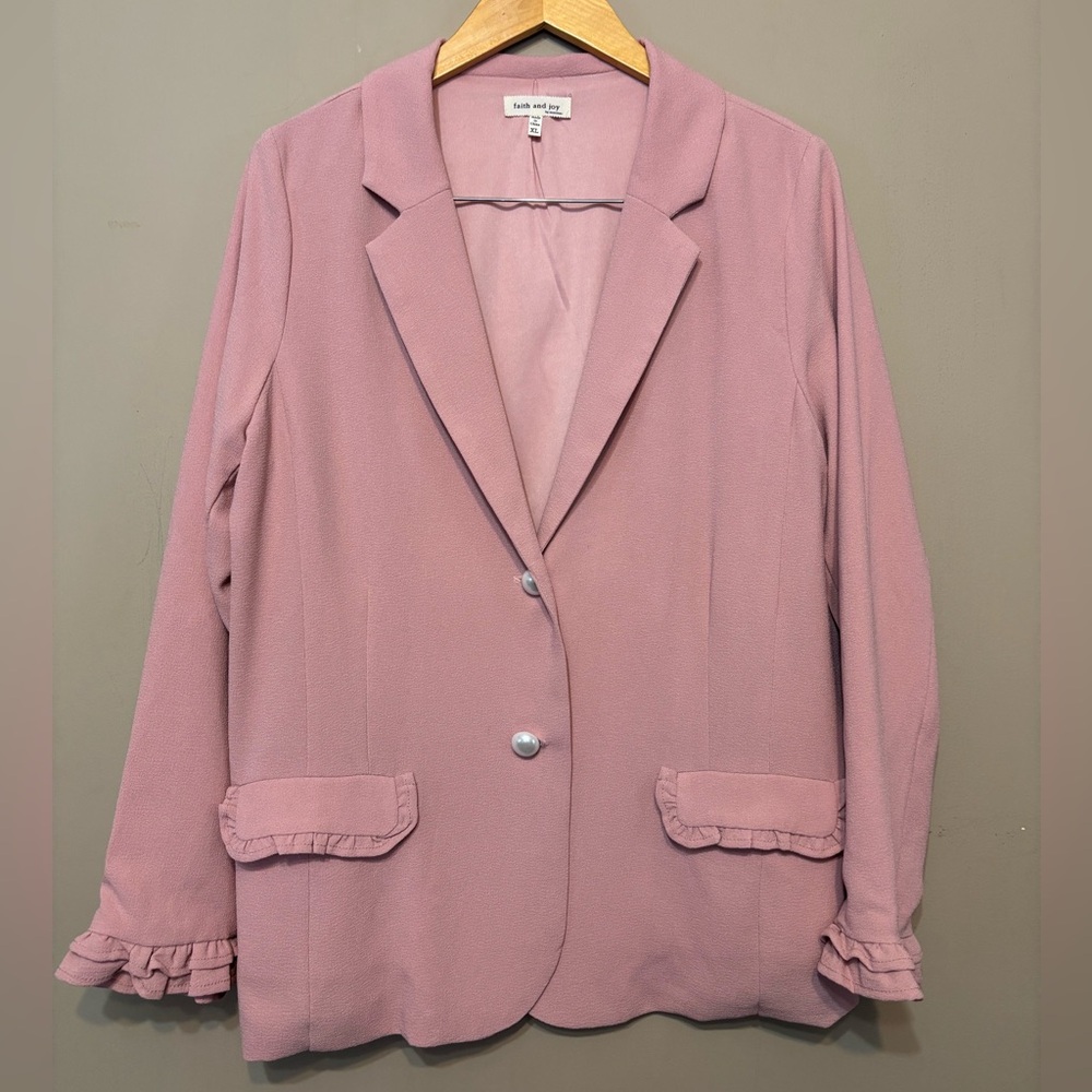 FAITH AND JOY Blazer with Ruffle Details and Pearl Buttons
